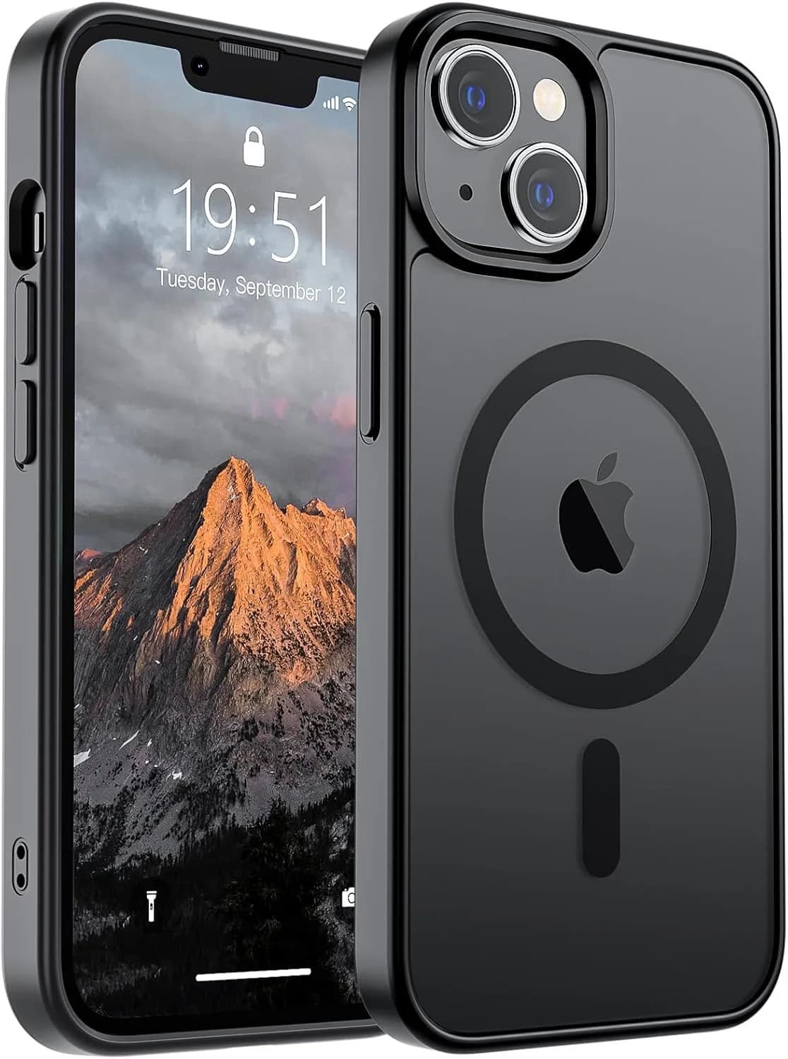 SUPFINE - Funda magnética para iPhone 14 y iPhone 13, apta para MagSafe (protección contra caídas de grado militar de 10 pies), delgada, translúcida, a prueba de golpes, funda antihuellas, negro